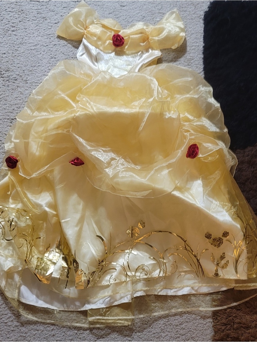Yellow Princess Belle Gown Costume with Red Rose Accents